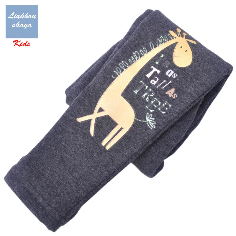 Liakhouskaya/ г.; Зимние флисовые леггинсы для девочек; Детские теплые бархатные брюки; плотные теплые брюки; узкие брюки-карандаш - Цвет: Dark Gray Giraffe