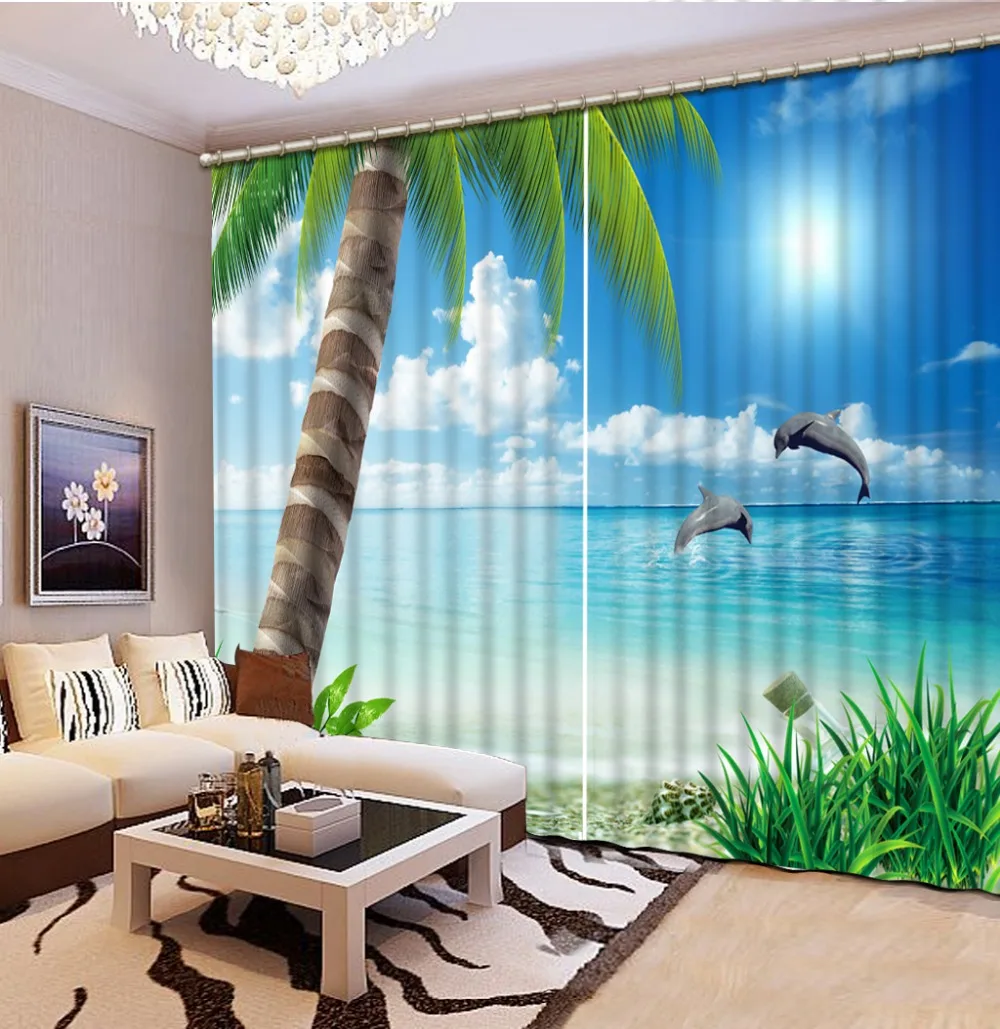 Wohnkultur wohnzimmer natürliche art moderne strand großen baum 3d fenster vorhänge für bettwäsche zimmer
