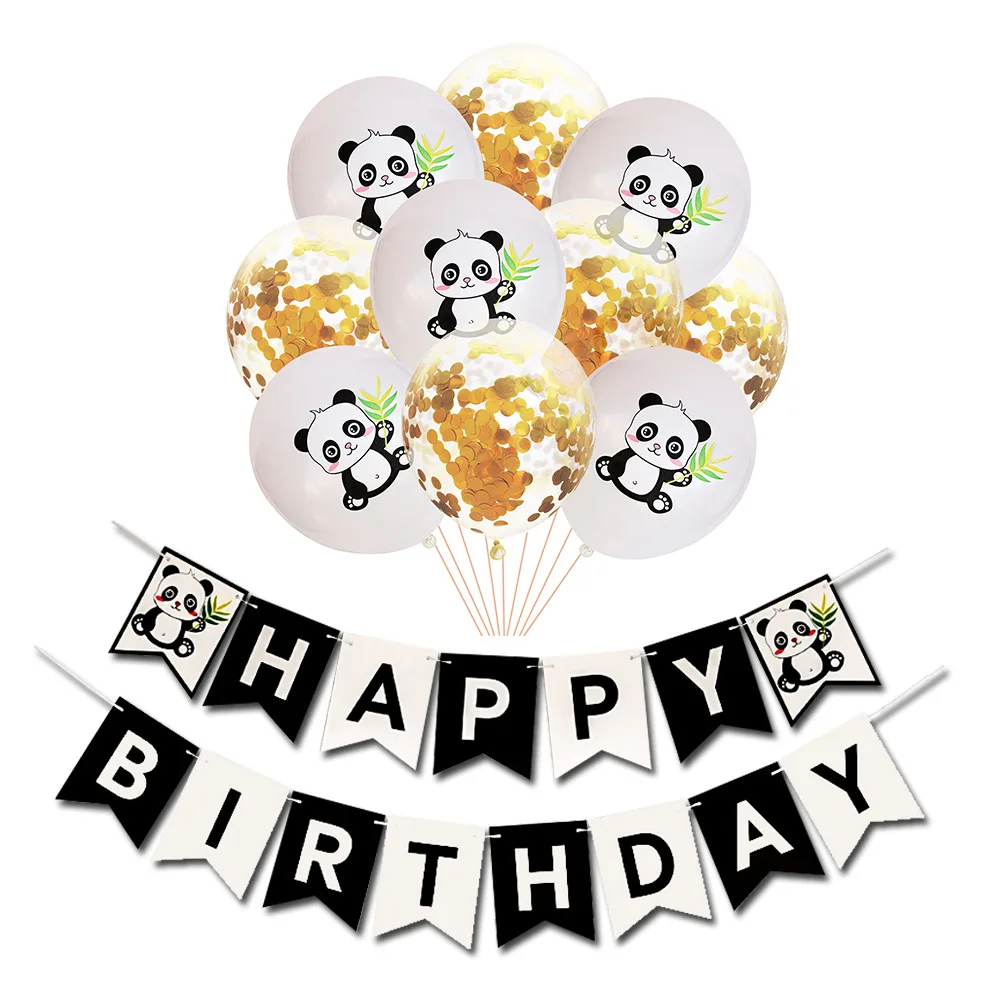 1 Набор «С Днем Рождения» вечерние украшения микс панда латекс баннер из воздушных шаров золотые конфетти гелиевые шары животные панда