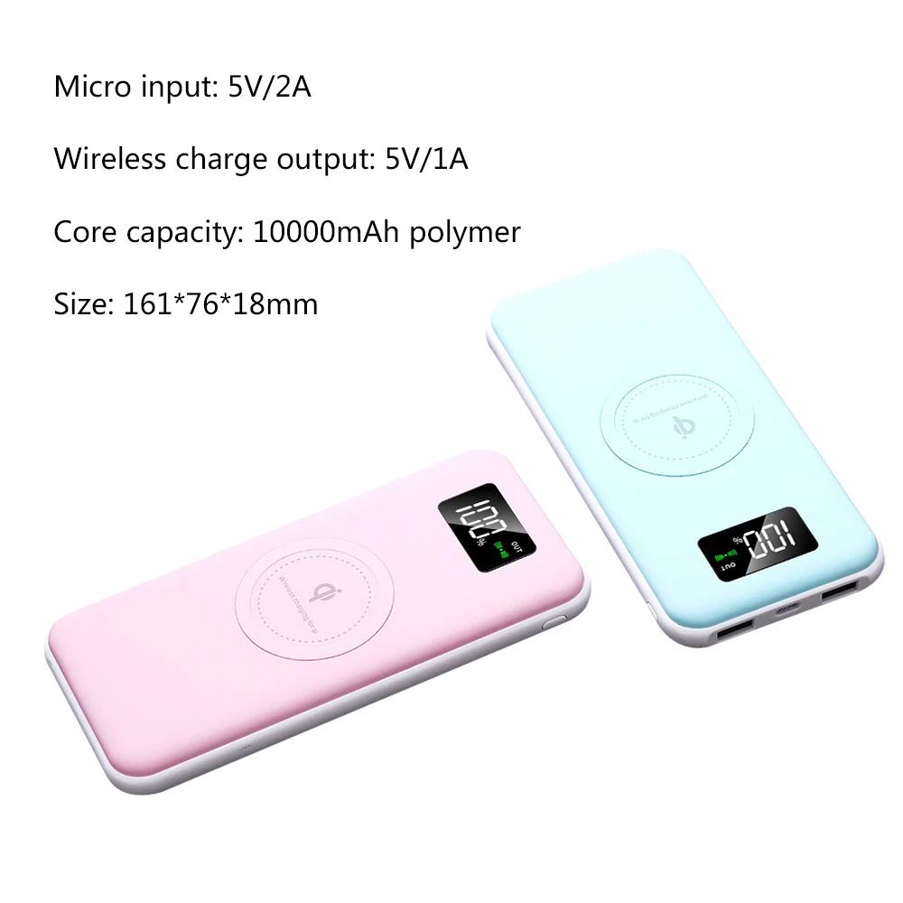 High Capacity 10000mAh Power Bank Qi Wireless Charger LED Screen Display Dual USB External Battery Poverbank for Mobile Phone High Capacity 10000mAh Power Bank Qi Wireless Charger LED Screen Display Dual USB External Battery Poverbank for Mobile Phone