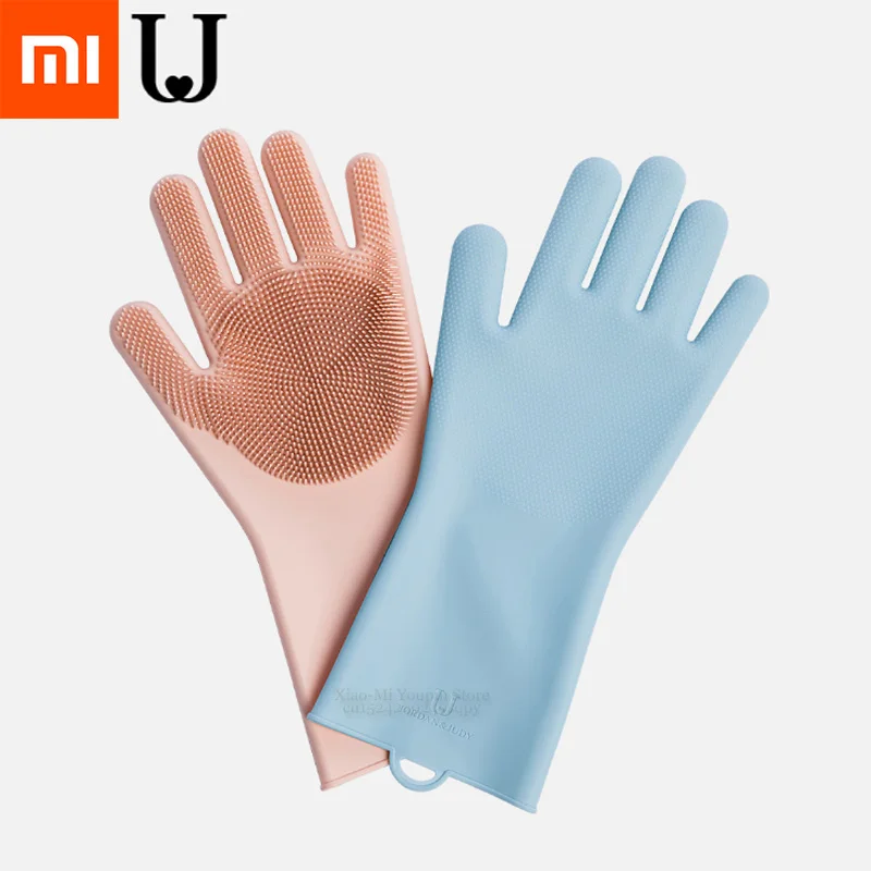 Xiaomi JJ Волшебные силиконовые перчатки для чистки, противоскользящие перчатки для мытья посуды, двухсторонние перчатки для домашней кухни