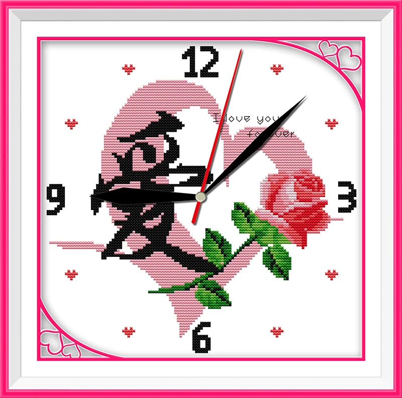 Love(clock) cross stitch kit 14ct 11ct count print canvas wall clock stitches embroidery DIY