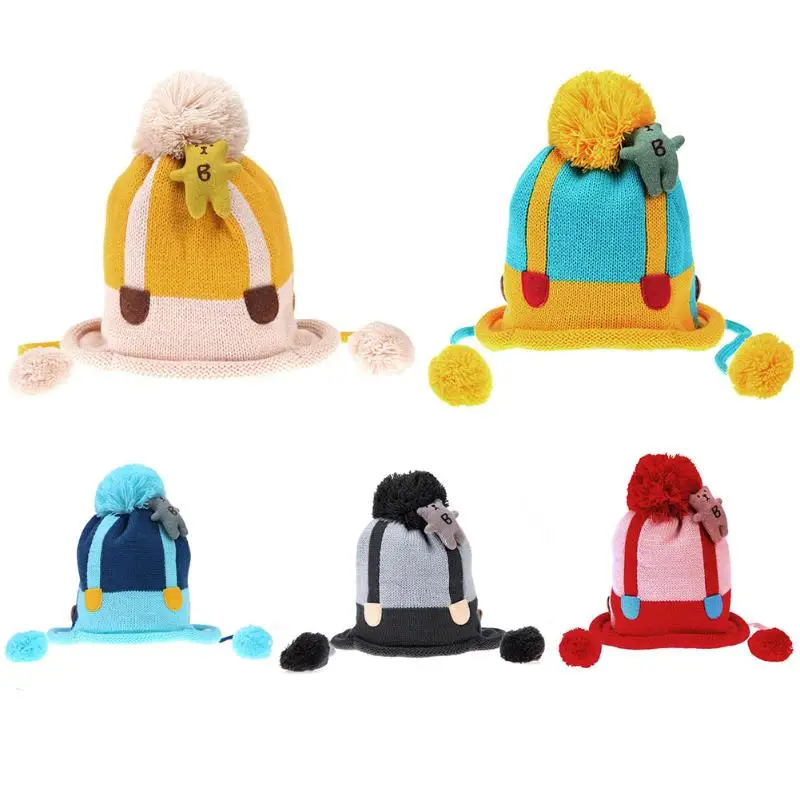 

New Autumn Winter Fashion Baby Hat Cute Bear Crochet Knitted Caps for Infant Boys Girls Kids Earmuffs Hat