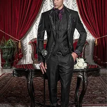 Стиль, черные, серебристые, серые смокинги с вышивкой для жениха, Женихи, мужские свадебные костюмы для выпускного(пиджак+ брюки+ жилет) K: 594