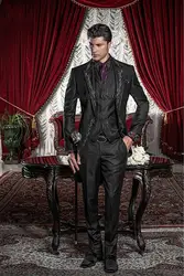 Новый стиль черный, серебристый цвет СЕРЫЙ Вышивка жениха Смокинги для женихов Для мужчин свадебные костюмы для выпускного Жених (куртка +