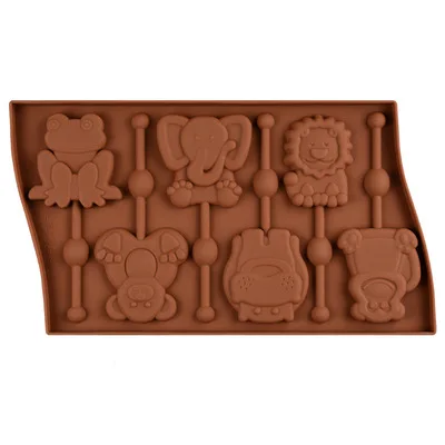 

6 Cavity Animal Shaped Lollipop Mold Frog Monkey Silicone Chocolate Molds Cake Decorating Tools h888