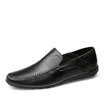 

Casual Men Genuine Leather Shoes Summer Breathable Green Men's Loafers Leather Shoes Sapato Masculino Peas shoes #1789