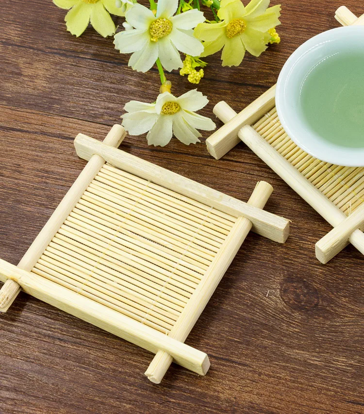 500pcs Natural bamboo cup mat kung fu tea accessories coaster coffee
