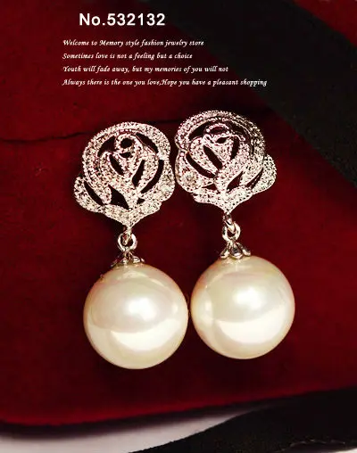 Hollowing Rose Flower Paved Crystal Stone White Pink Pearl Drop Hollowing Rose Flower Paved Crystal Stone White Pink Pearl Drop Earrings Gold Color Glamour Women Jewelry In From Accessories