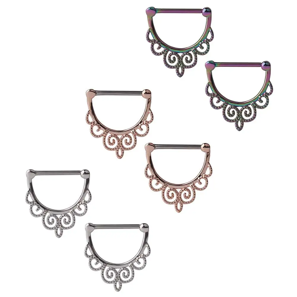 

JFORYOU 16G Tribal Filigree Nipple Clicker Ring Barbell Barbells Ring Body Piercing Jewelry 2-6PCS