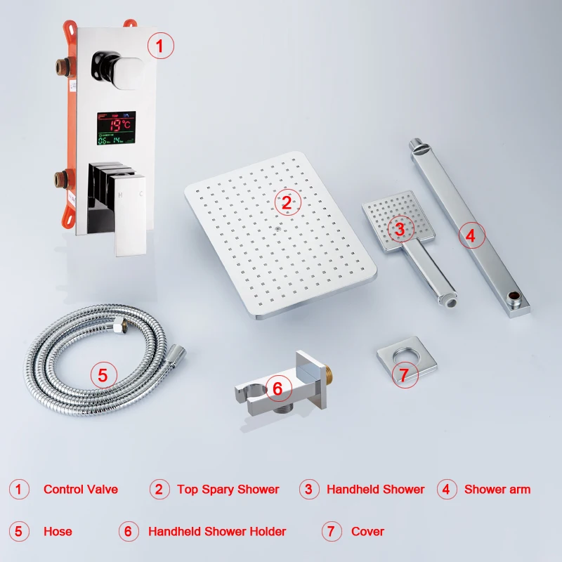 Светодиодный душевой набор BAKALA для ванной комнаты. 2 функции. Светодиодный смеситель для душа с цифровым дисплеем. Светодиодный душевой кран. 8 дюймовая насадка для душа с дождевой насадкой
