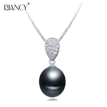 Fashion freshwater black pearl pendant 925 sterling silver pendant necklace 9-10mm natural pearl necklace for wedding jewelry Fashion freshwater black pearl pendant 925 sterling silver pendant necklace 9-10mm natural pearl necklace for wedding jewelry