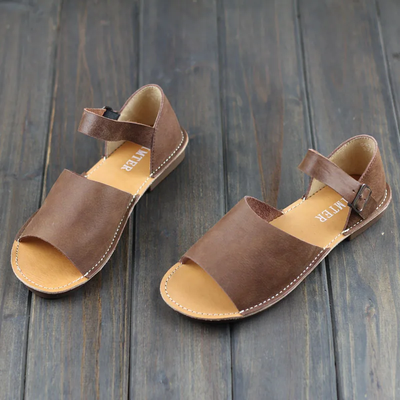

Women's Sandals Summer Shoes 100% Authentic Leather Ankle Strap Flat Sandals Female Footwear (6958-2)