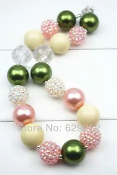 

10pcs lot HOT Chunky Kids Bubblegum Necklace Multicolor Candy Beads Red Stone Pendant CB044