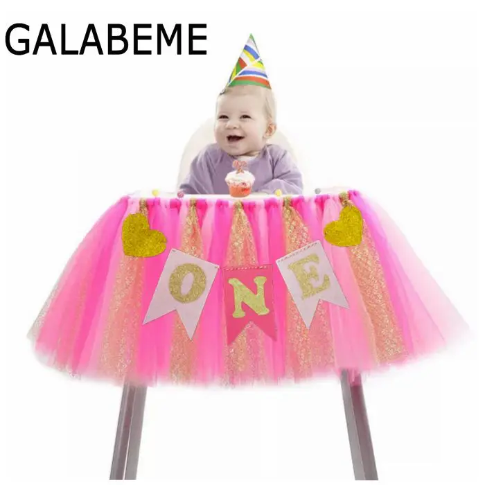 

Galabeme Baby First Birthday Blue Pink Chair Banner ONE Year 1st Birthday Party Decoration Boy Girl I AM ONE Bunting Supplies