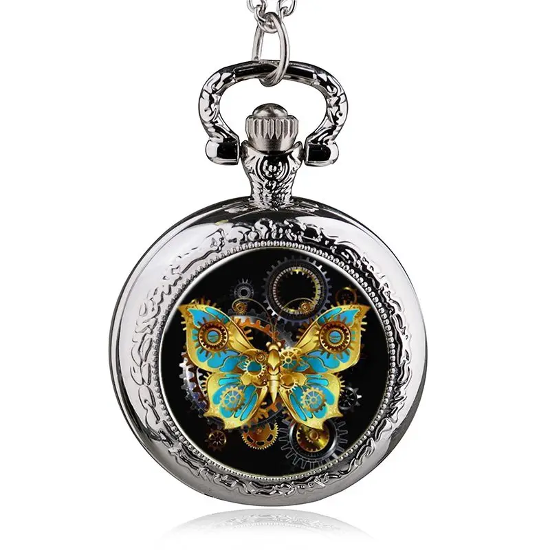 Новое серебристое ожерелье цепочка Бабочка кварцевые карманные часы 85 см ювелирные часы для детей