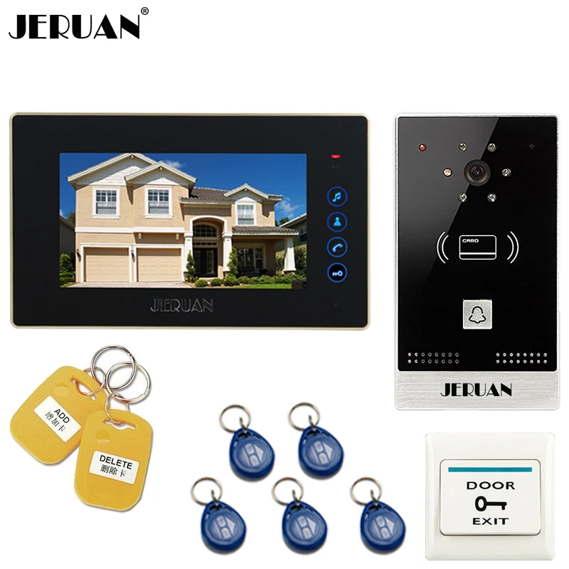

JERUANNew 7 inch TFT Color Touch key Video Intercom Entry Door Phone System RFID Access Doorbell IR COMS Night Vision Camera
