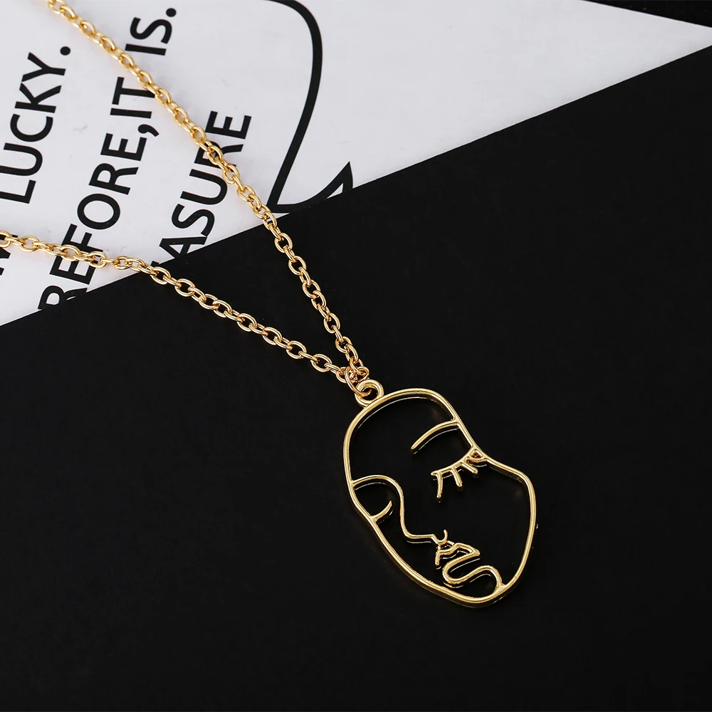 

Fashion Abstract Human Face Pendant Necklace Women Gold/Silver Necklaces Pendants Trendy Temperament Long Necklace Chain