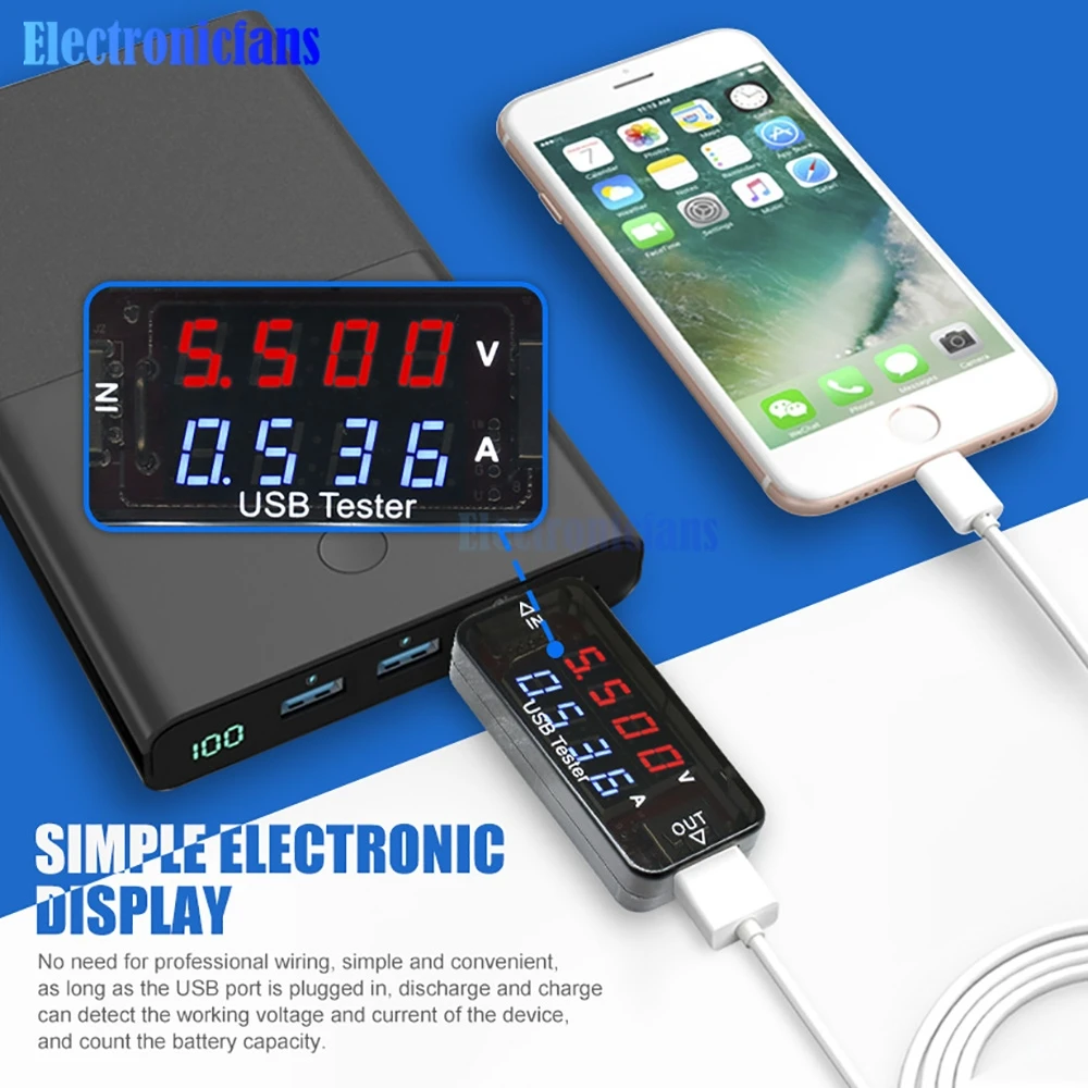 3 4 bit USB Current Voltage Charging Detector Mobile Power Current Voltmeter Ammeter Voltage USB