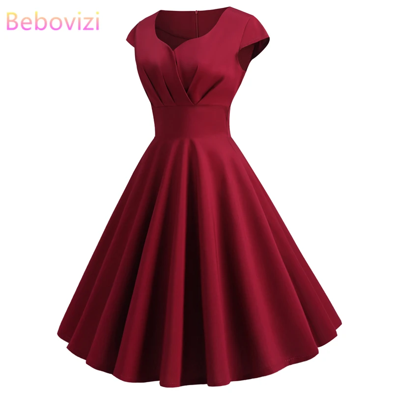 Bebovizi 2019 nuevas mujeres de de verano más tamaño A Line Shein Vestidos Casual elegante vestido Vintage vino tinto Vestidos largos|Vestidos| - AliExpress