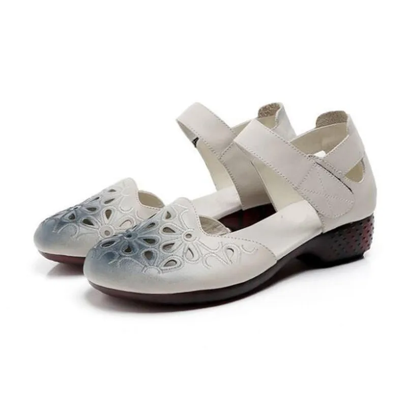 

Light Soft Comfortable Summer Women Sandals Embroidered Hollow Mom Cowhide Leather Sandals 2019 New Cool Fashion Casual Sandals