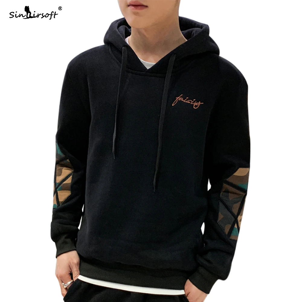 

New Listing Men's Chinese Style Long Sleeve Hooded Coat Geometric Patchwork Letter Embroidery Black Tops Autumn Fashion Clothing