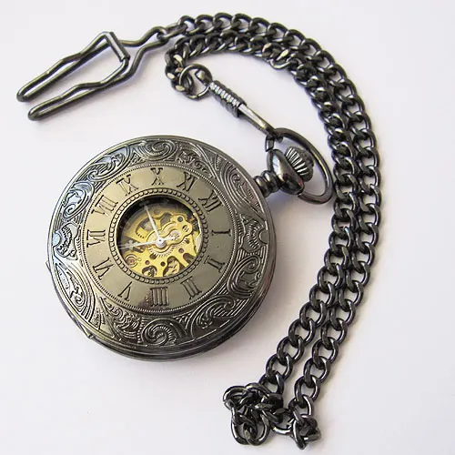 Новые черные классические антикварные римские Механические карманные часы