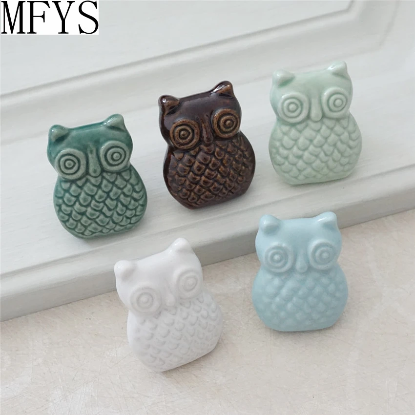 Owl Knobs Ceramic Drawer Knob Pulls Kids Dresser Handle Pull