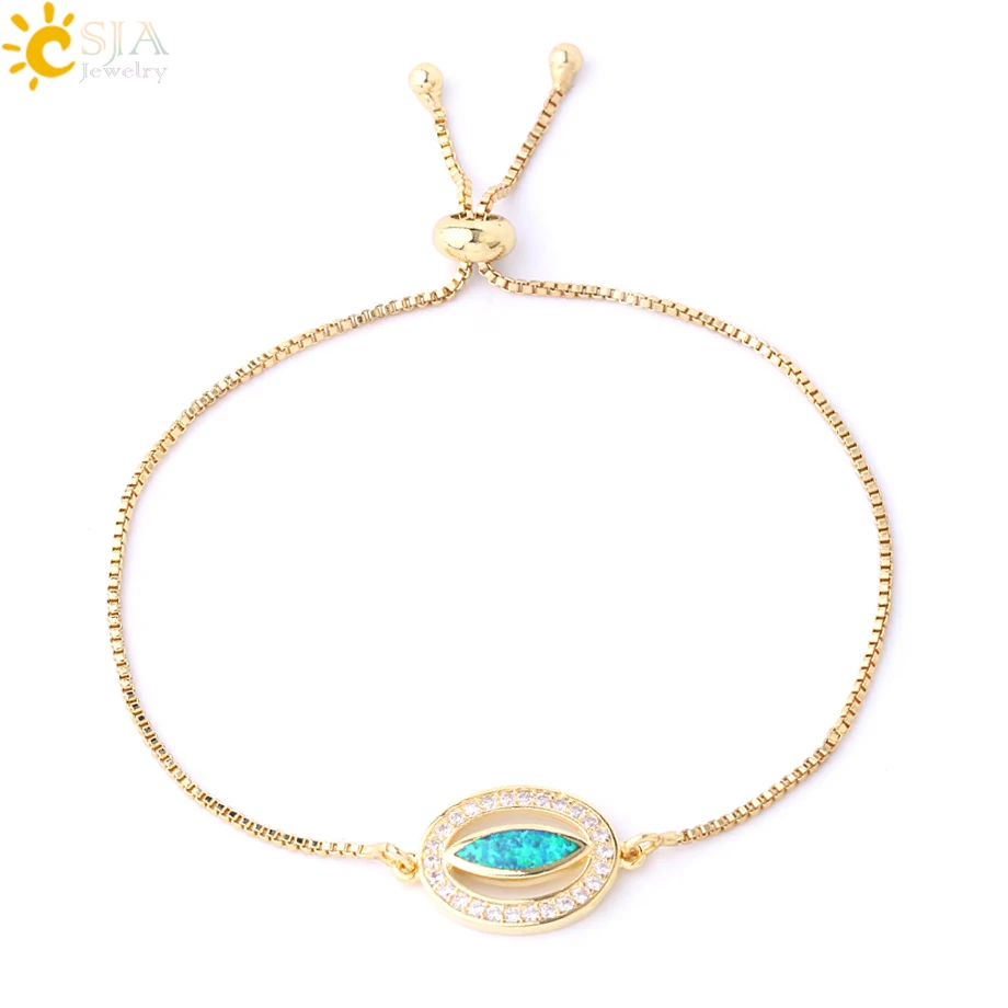 CSJA Gold Silver Color Oval Charms Link Bracelet Shiny Zircon Opal Chain Bracelets for Women Banquet Party Fashion Jewelry G081 | Украшения