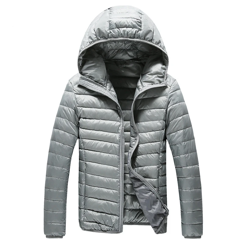 

2019 New High-end Warm Fashion for Men Feather Hooded Down Jacket Pure Color Boutique Mens Feather Down Coat Thin Light Jackets