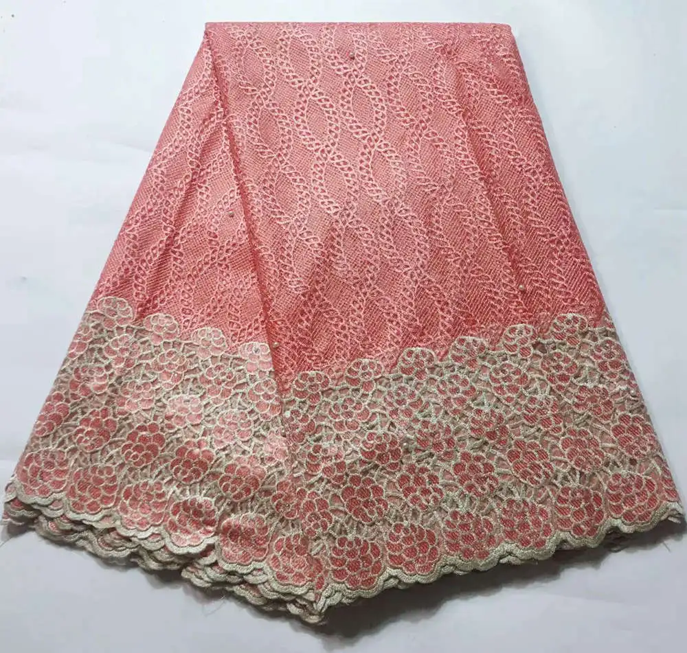 

Latest High Quality Bride Nigerian Lace Fabrics Beaded Guipure African Lace Fabric Mesh Pearls French Net Lace Fabric B78112002S