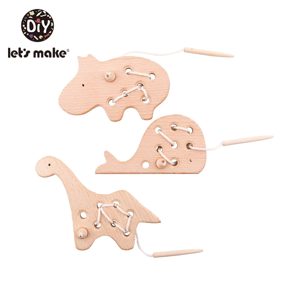 Let's Make Wooden Teether Lacing Animal Toys Educational Monterssori Toys Toddler Acticity Natural Eco Friendly Baby Teether