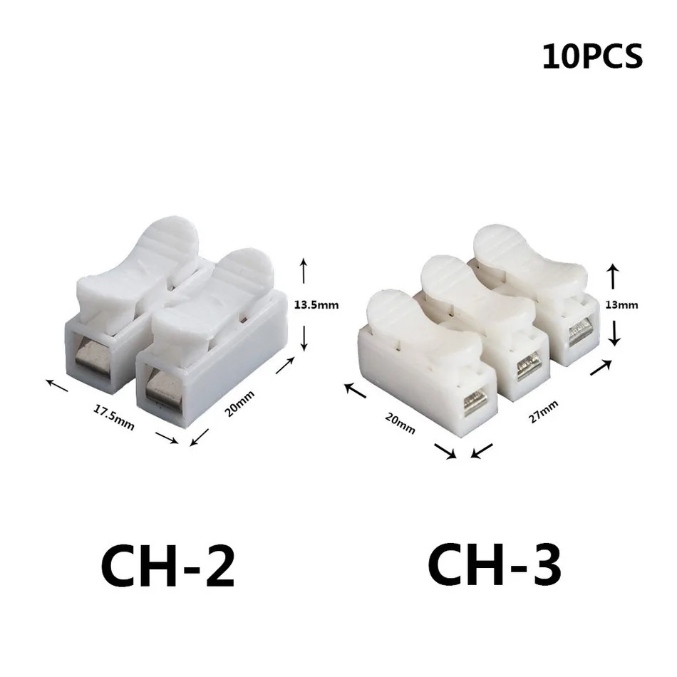 

10Pcs CH-2 or CH-3 Spring Wire Quick Connector G7 Electrical Crimp Terminals Block Splice Cable Clamp Easy Fit Led Strip