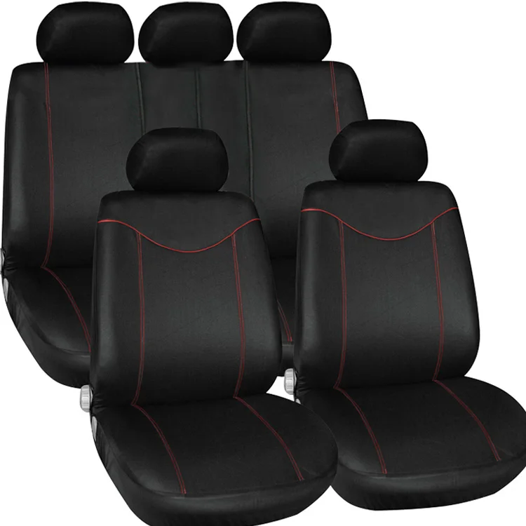 

11Pcs Universal Car Seat Cover Set Seat Covers Front Seat Back Seat Headrest Cover Mesh Outer Jacket Black with Red Line