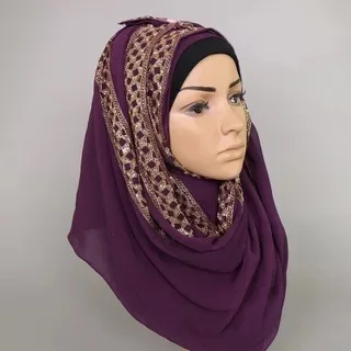 Одноцветное Цвет шифон хиджаб с кристально Shimmer Стразы шарф Обертывания мусульманские Шарфы для женщин Быстрая - Цвет: color 3