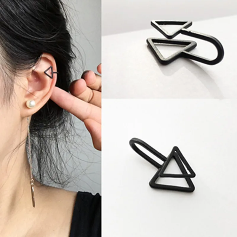

E0208 New Arrival Black Triangle Clip Earrings Without Piercing For Women Mini Triangle Ear Clip Fashion Jewelry Bijoux Femme