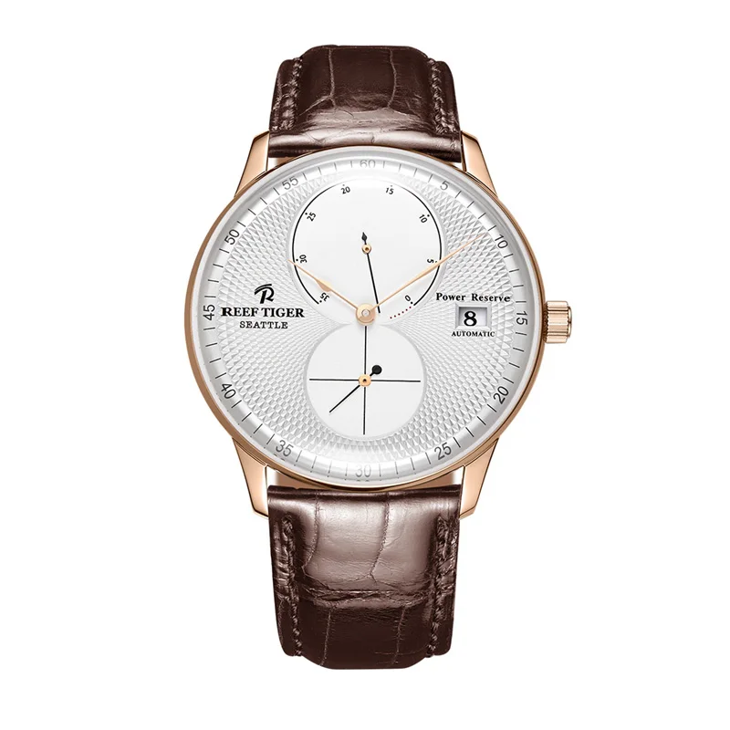 

Reef Tiger/RT Top Brand Luxury Casual Watches Men Rose Gold Genuine Leather Waterproof Automatic Watch Relogio Masculino RGA82B0