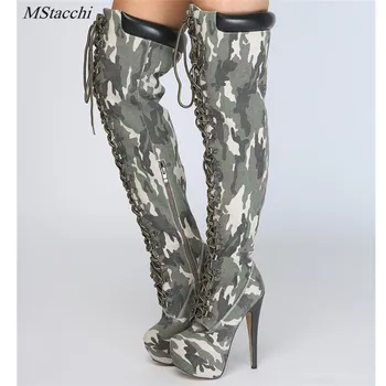 

Mstacchi Sexy Elastic Cross-tied Over The Knee Boots Women Stiletto Heel Thigh High Boots Fashion Botines Mujer Party Dress Shoe