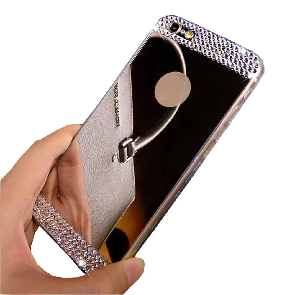 

Luxury Rhinestone Diamond Mirror TPU Soft Gel Bling Case Cover For iPhone Xs Max 5 5s 7 8 6 6s plus 7 8plus Back Cover Case