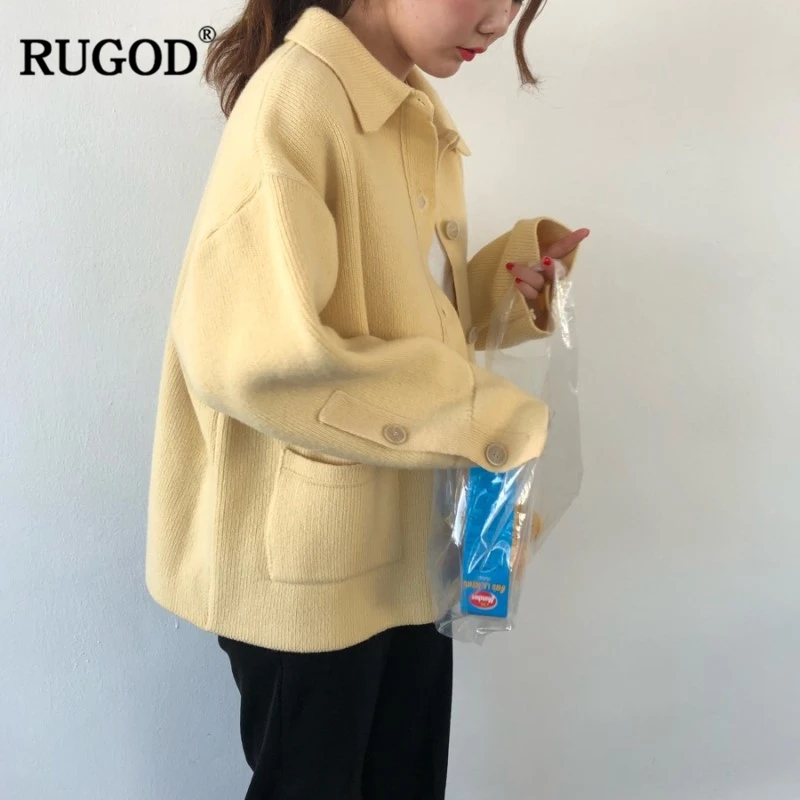 RUGOD осенне-зимний толстый свитер, кардиганы для женщин, модный однобортный вязаный кардиган с карманами, пальто для женщин
