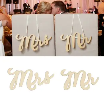 

2pcs Rustic Wedding Chair Signs MR and MRS Better Together Wedding Chairs Floral Wooden Hanging Signs Set Wedding Party Supplies