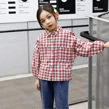 

2019 Korean style girls plaid shirt fashion full sleeve spring girls blouse 4-9t B45