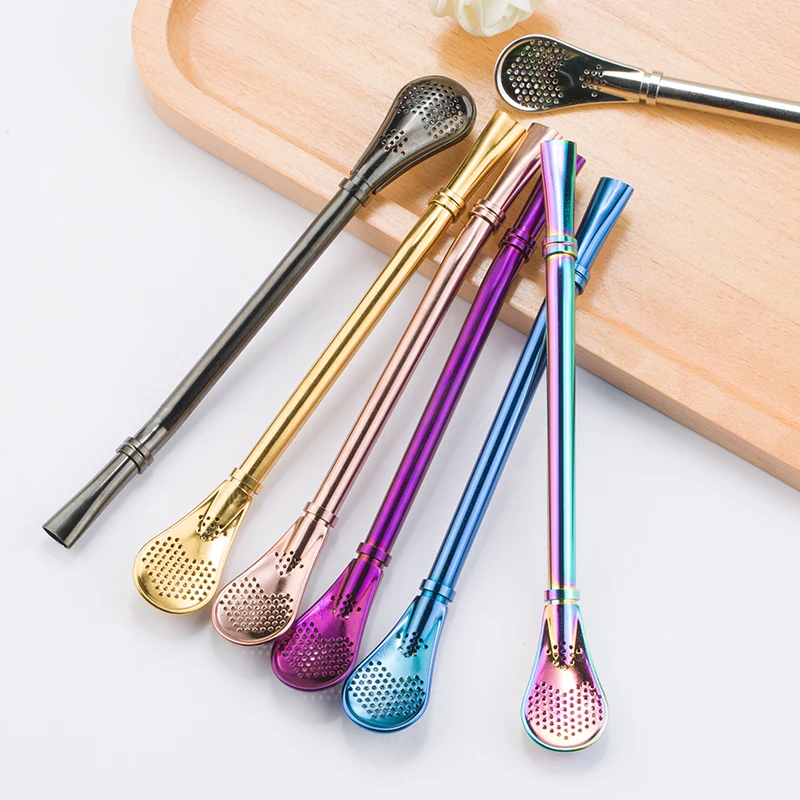 

Stainless Steel Straws Metal Drinking Straws Reusable Filtered Stirring SpoonYerba Mate Tea Bombilla Tea Tools Bar Accessories