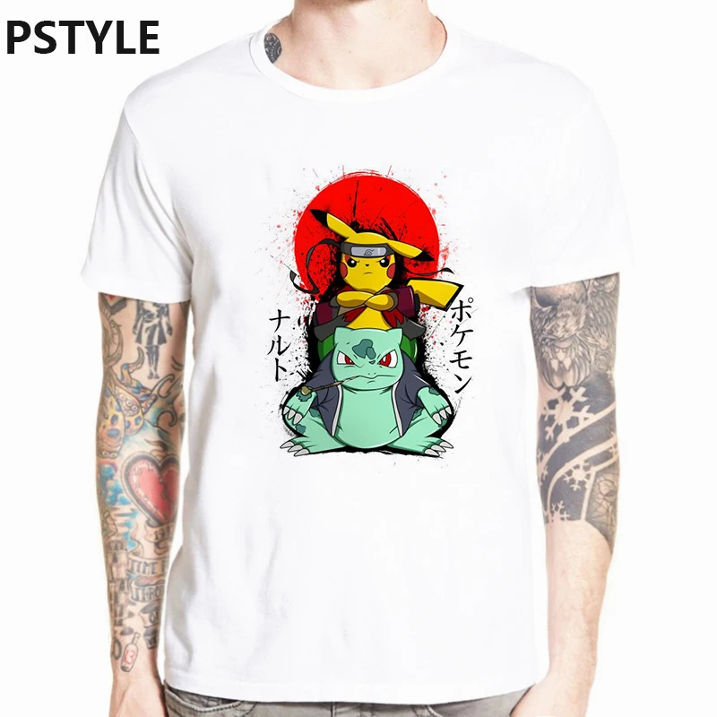 

Pokemon Men T-shirts Summer Pikachu Bulbasaur Naruto Print Short Sleeve Tee Shirt Harajuku Anime White Homme Hipster Tops 2019