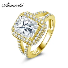 AINUOSHI 10k Solid Yellow Gold Women Engagement Rings Square Shaped Simulated Diamond Halo Jewelry Hot Bridal Customized Design