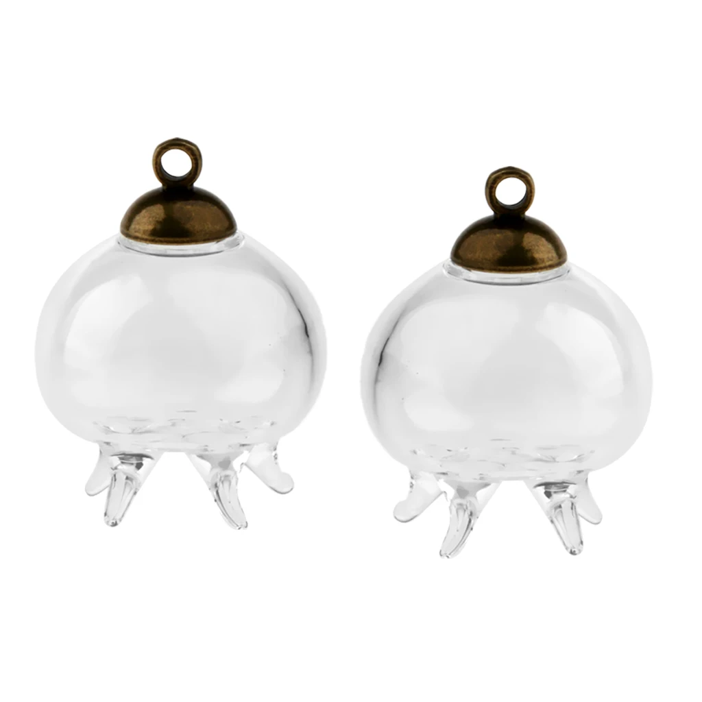 2Pcs Mini Jellyfish Shape Empty Glass Wishing Bottles Vial Pendant Charms DIY Craft