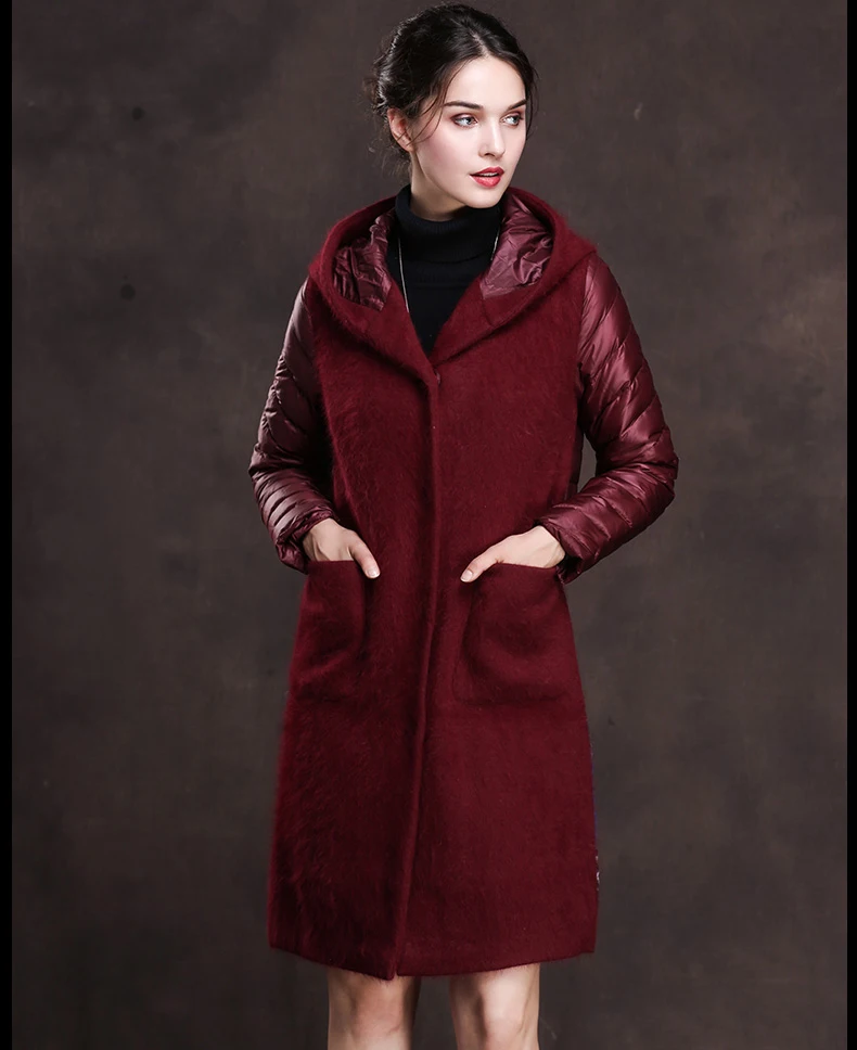 AYUNSUE Новая осень зима стеганая куртка для женщин Длинная ветровка с капюшоном печать лоскутное базовые Топы Abrigos Mujer LX1286