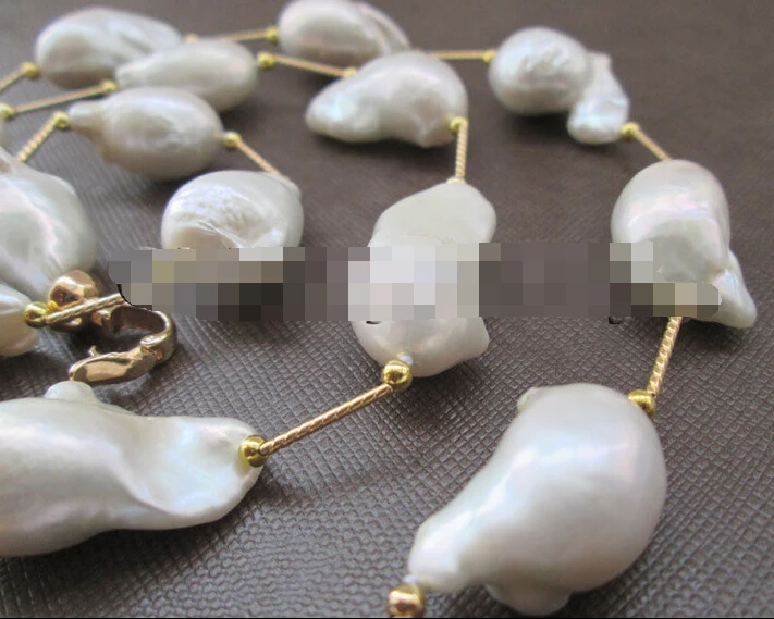

HOT 001727 AAA 29" natural white baroque keshi reborn freshwater pearl necklace