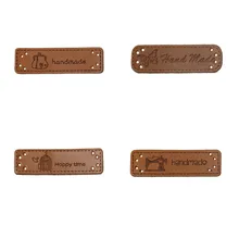 PU Leather Label Rectangle Light Brown Sewing Garment Labels Tags Apparel Accessories Handbag handmade 50mm x 15mm, 20 PCs