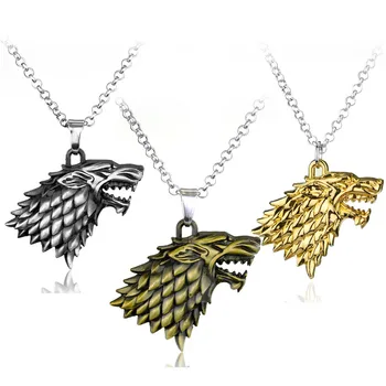 Fashion 3D Wolf Head House Stark of Winterfell Pendant Necklace Alloy Jewelry Game Of Throne Necklace Action Figure Cosplay Toys